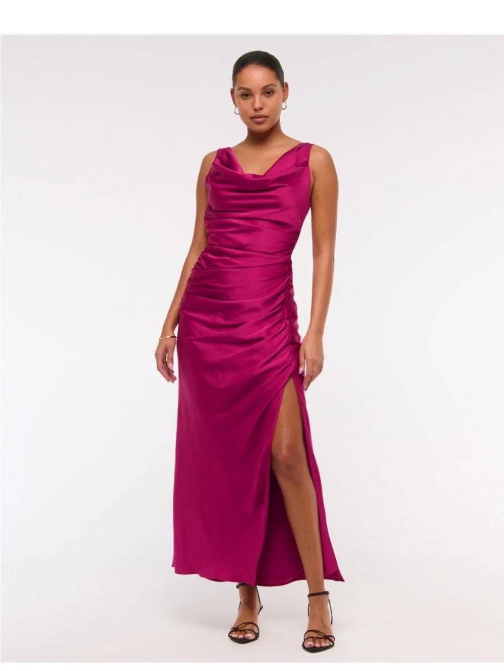 Berry Cowl Neck Draped Maxi Dress